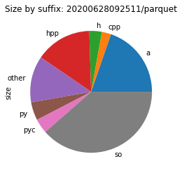 Size by suffix for the `parquet` environment